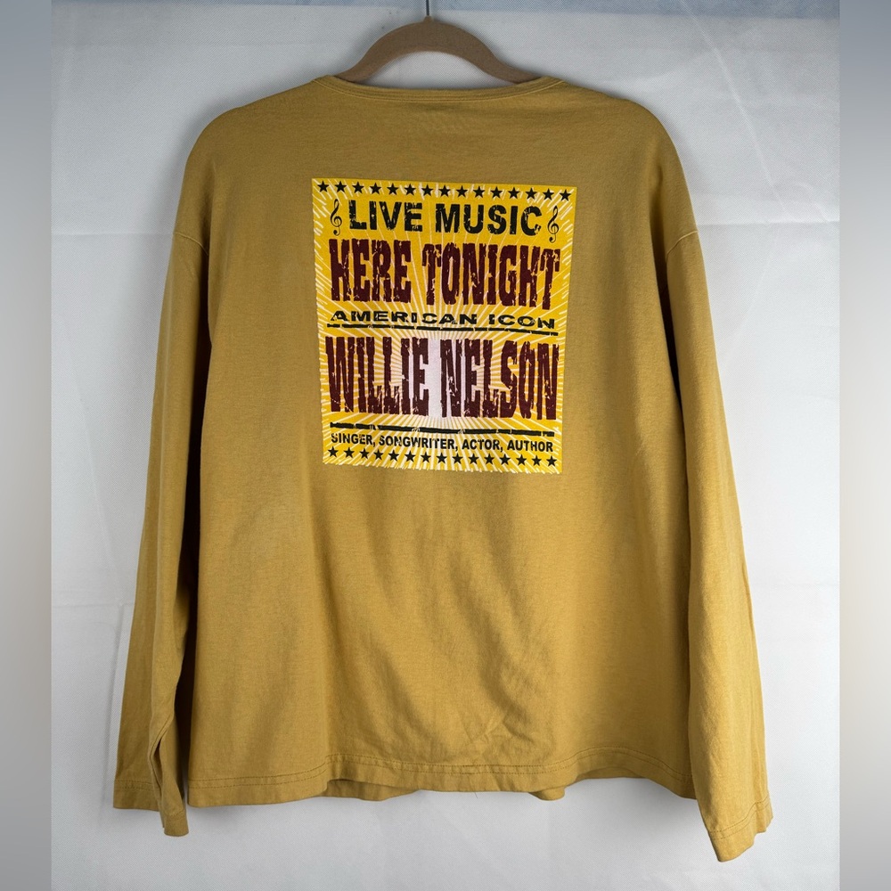Vintage Willie Nelson "Spirit" long-sleeve T-shirt Size L Mustard Yellow Country - Picture 3 of 9